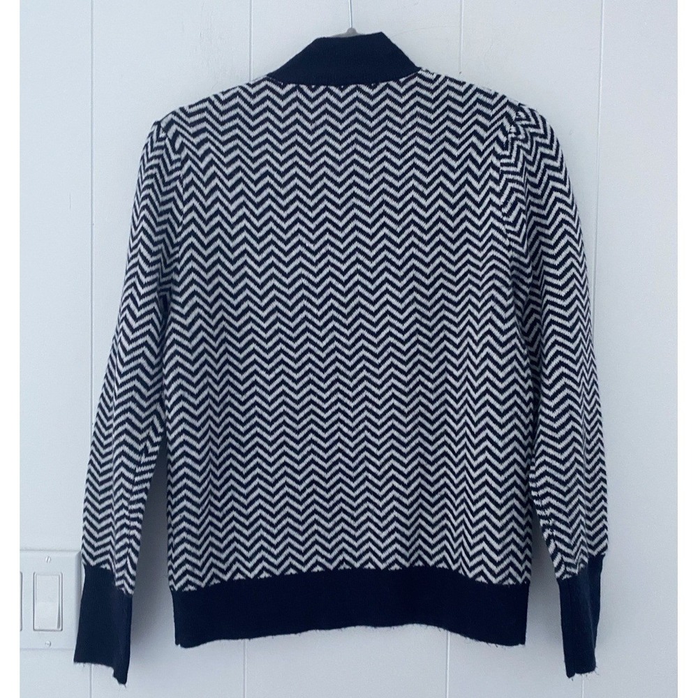 J.Crew Button Mockneck Alpaca-blend Sweater Chevron Sz Small Ivory Navy - Picture 2 of 6